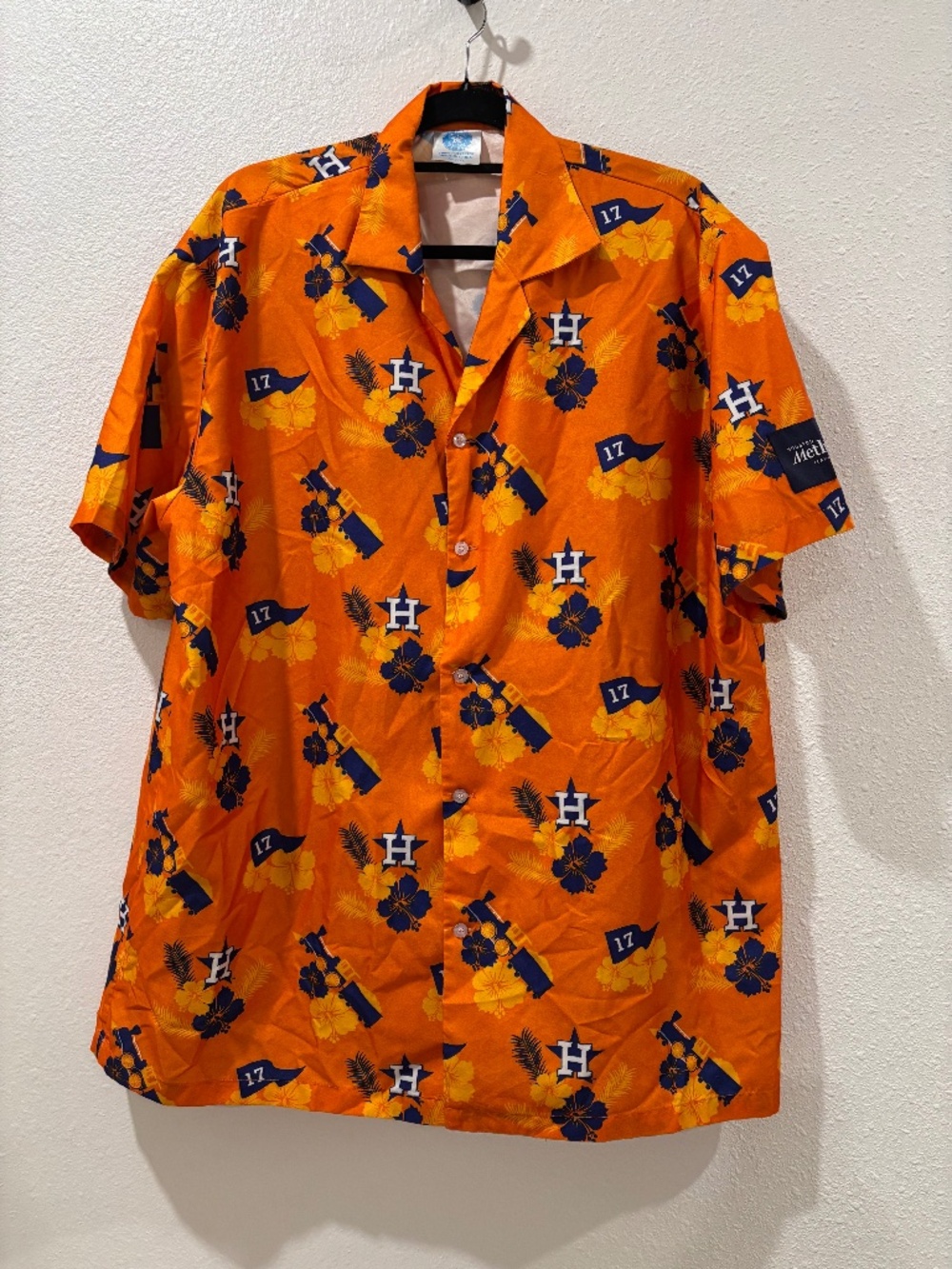 Houston Astros Hawaiian Shirt Floral Train Aloha Orange Blue Adult Size XLG